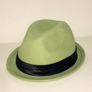 Fedora Olive Green black band Drawstring closure 100% wool Unisex